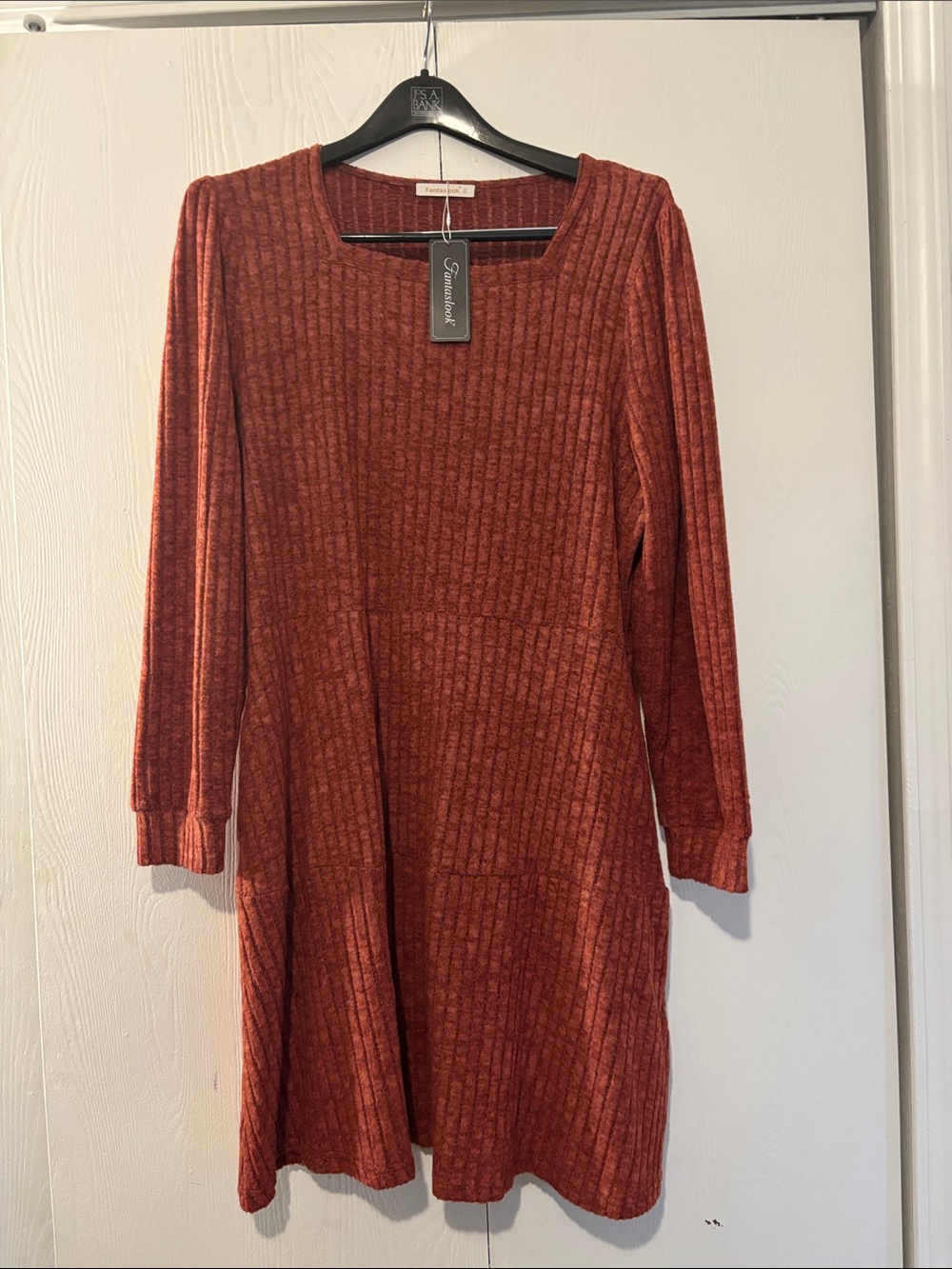 Casual Ribbed A-Line Dress in Rust